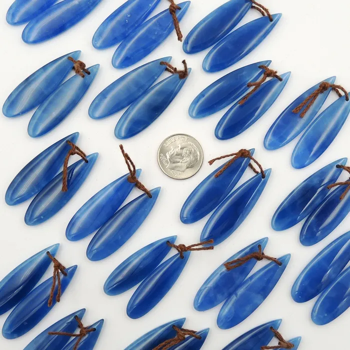 Natural Blue Onyx Earring Pair Teardrop Cabochon Cab Pair Drilled Matched Gemstone Earrings Bead Pair Intrinsic Trading Earrings