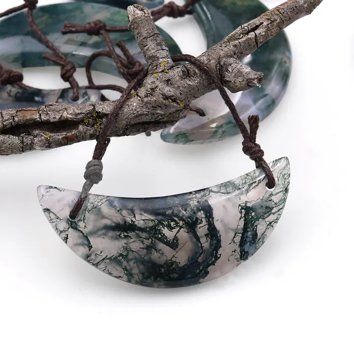 Necklaces Intrinsic Trading 2 Hole Pendant Natural Green Moss Agate Crescent Half Moon Pendant Gemstone Focal Bead A5 Necklaces Intrinsic Trading 2 Hole Pendant Natural Green Moss Agate Crescent Half Moon Pendant Gemstone Focal Bead A5