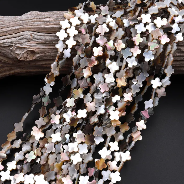 Necklaces Intrinsic Trading AAA Iridescent 4 Leaf Clover Hand Carved Natural Gold Brown Mother of Pearl 6mm 8mm 10mm Beads 155 Strand