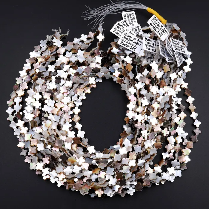 Necklaces Intrinsic Trading AAA Iridescent 4 Leaf Clover Hand Carved Natural Gold Brown Mother of Pearl 6mm 8mm 10mm Beads 155 Strand