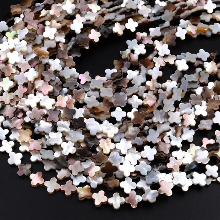 Necklaces Intrinsic Trading AAA Iridescent 4 Leaf Clover Hand Carved Natural Gold Brown Mother of Pearl 6mm 8mm 10mm Beads 155 Strand