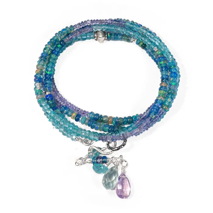 Silver Multi Gemstone NecklaceWrapped Bracelet with Blue Opal Tanzanite Apatite Q Evon Bracelets Silver Multi Gemstone NecklaceWrapped Bracelet with Blue Opal Tanzanite Apatite Q Evon Bracelets