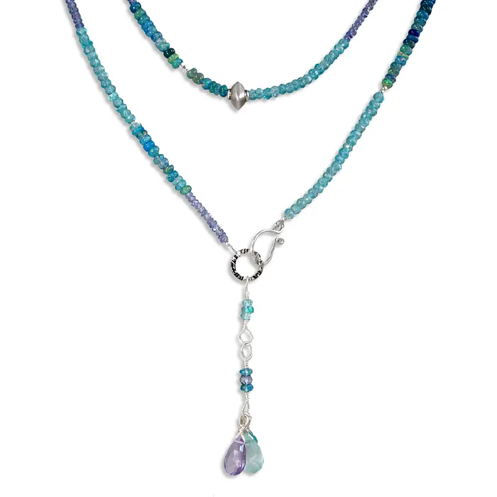 Silver Multi Gemstone NecklaceWrapped Bracelet with Blue Opal Tanzanite Apatite Q Evon Bracelets