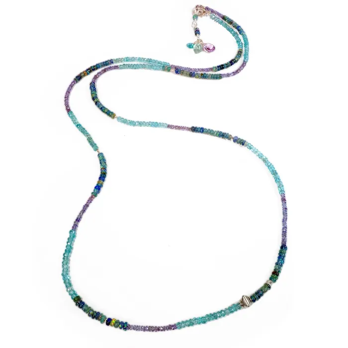 Silver Multi Gemstone NecklaceWrapped Bracelet with Blue Opal Tanzanite Apatite Q Evon Bracelets