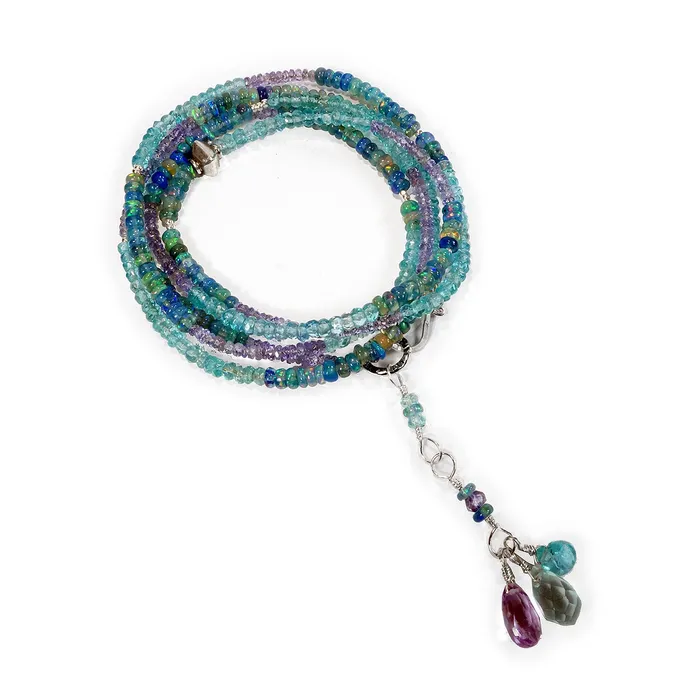 Silver Multi Gemstone NecklaceWrapped Bracelet with Blue Opal Tanzanite Apatite Q Evon Bracelets