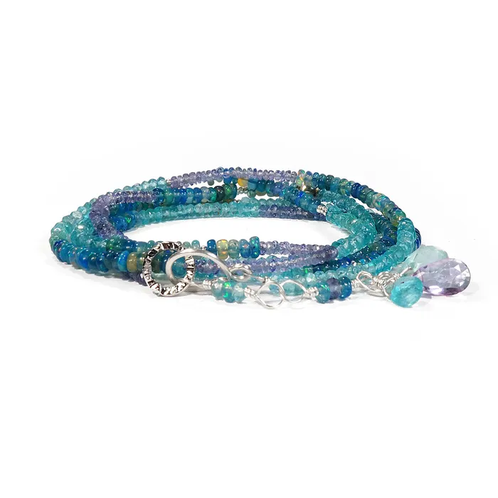 Silver Multi Gemstone NecklaceWrapped Bracelet with Blue Opal Tanzanite Apatite Q Evon Bracelets