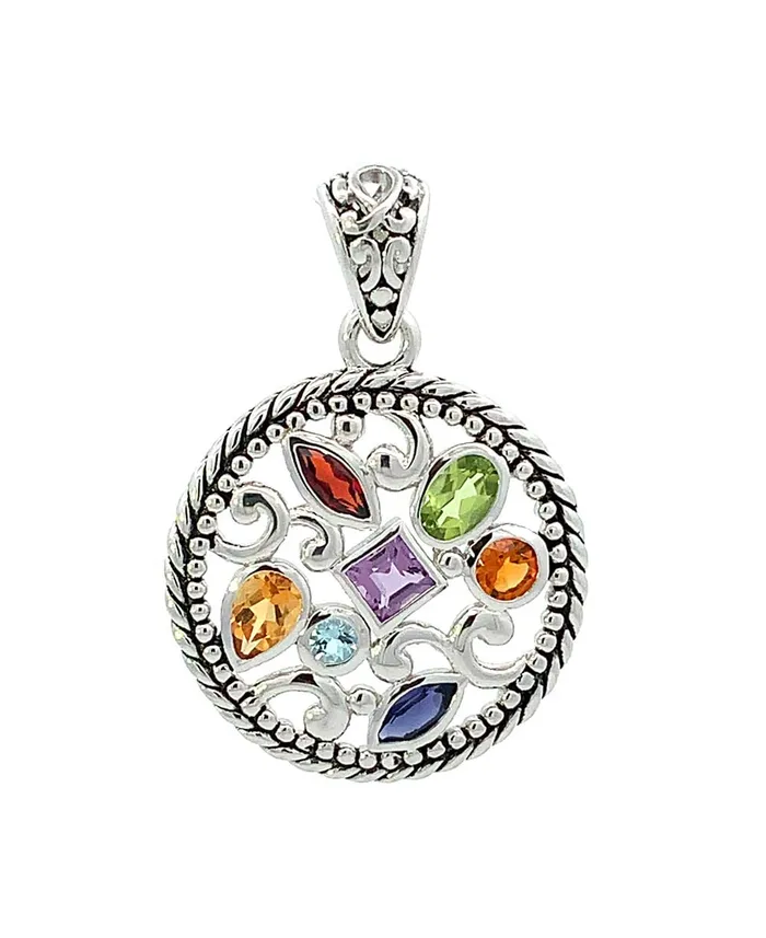 Sterling Silver Mixed Geometry Round Chakra Rainbow Pendant Buddha Groove Necklaces Sterling Silver Mixed Geometry Round Chakra Rainbow Pendant Buddha Groove Necklaces