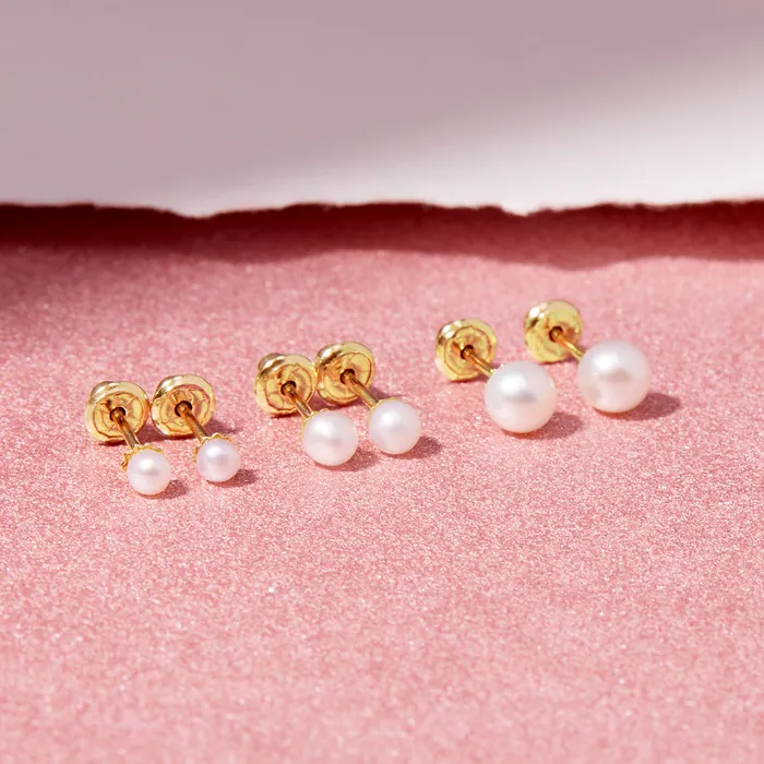 14k Gold Classic Freshwater Cultured Pearl 35mm Baby Toddler Kids Earrings Safety Screw Back Baby Screw Back Earrings Earrings
