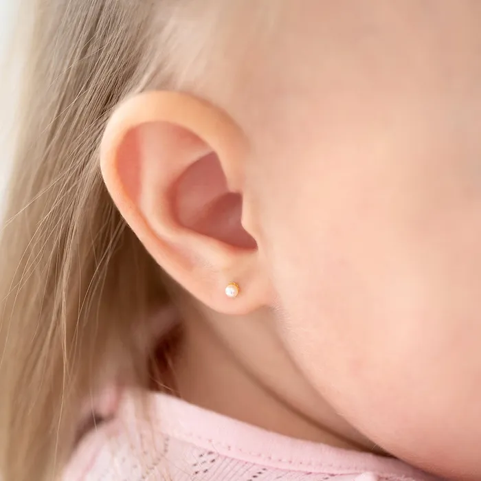 14k Gold Classic Freshwater Cultured Pearl 35mm Baby Toddler Kids Earrings Safety Screw Back Baby Screw Back Earrings Earrings