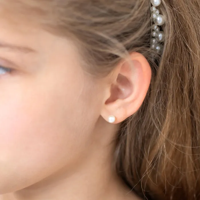 14k Gold Classic Freshwater Cultured Pearl 35mm Baby Toddler Kids Earrings Safety Screw Back Baby Screw Back Earrings Earrings