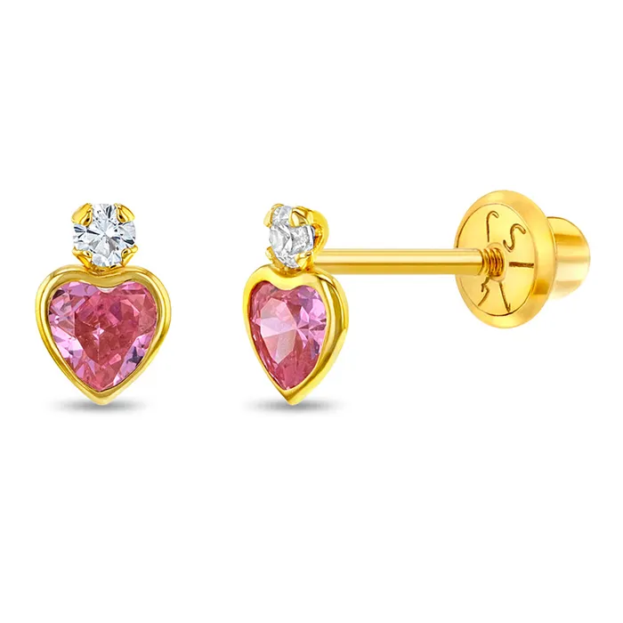 14k Gold Royal Heart CZ Kids Childrens Girls Earrings Safety Screw Back Baby Screw Back Earrings Earrings 14k Gold Royal Heart CZ Kids Childrens Girls Earrings Safety Screw Back Baby Screw Back Earrings Earrings