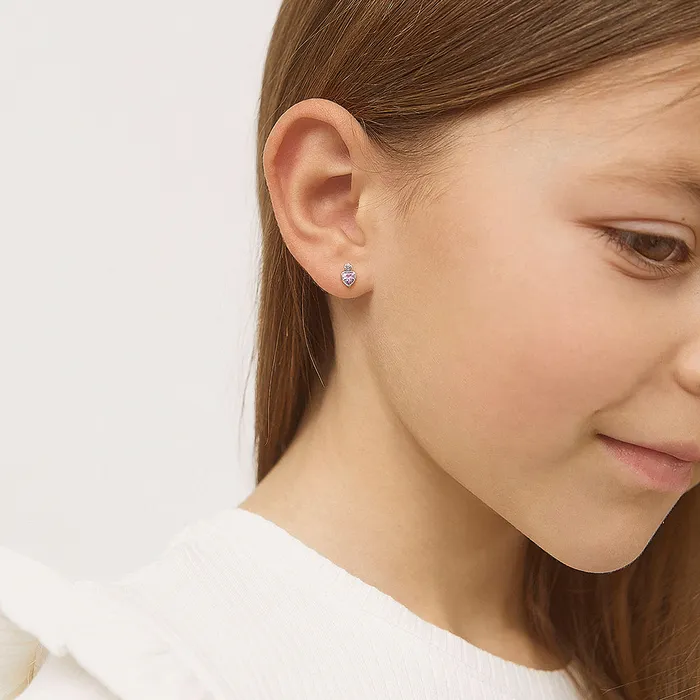 14k Gold Royal Heart CZ Kids Childrens Girls Earrings Safety Screw Back Baby Screw Back Earrings Earrings