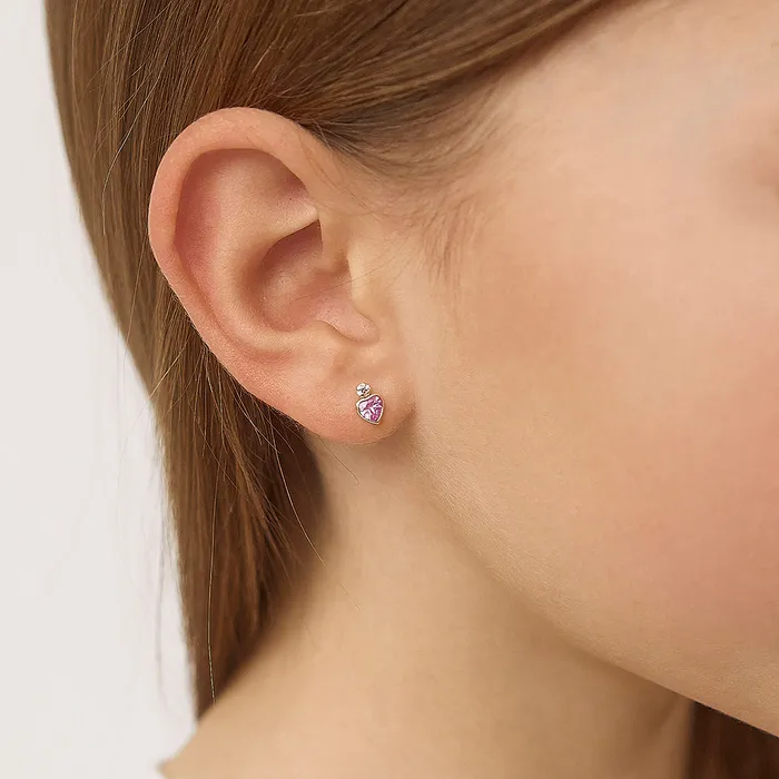 14k Gold Royal Heart CZ Kids Childrens Girls Earrings Safety Screw Back Baby Screw Back Earrings Earrings