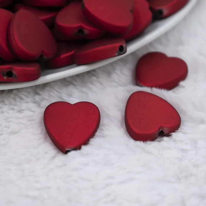 20mm Red Rubberized Style Heart Beads The BumbleBead Company Necklaces