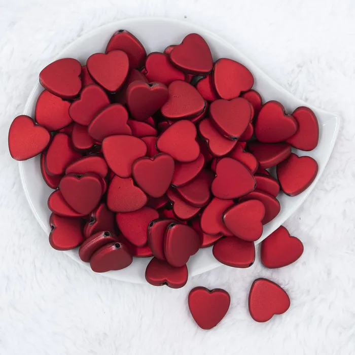20mm Red Rubberized Style Heart Beads The BumbleBead Company Necklaces