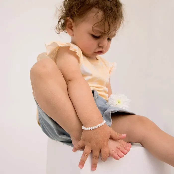 4565 Small Freshwater Cultured Pearl Baby Toddler Kids Charm Bracelet Sterling Silver Baby Pearl Bracelets Bracelets