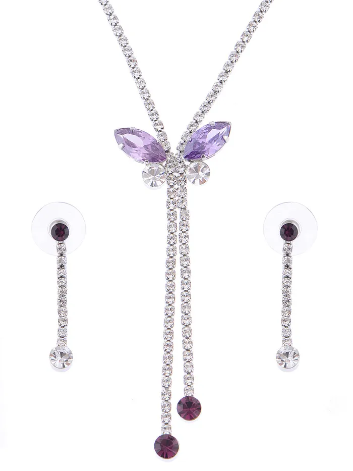 Alilang Earrings Swarovski Crystal Fragile Amethyst Purple Butterfly Dangle Necklace Earring Set Alilang Earrings Swarovski Crystal Fragile Amethyst Purple Butterfly Dangle Necklace Earring Set