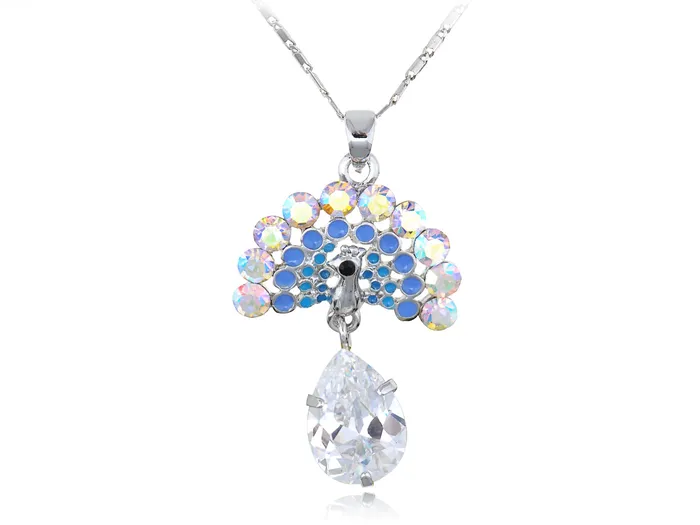 Alilang Necklaces Swarovski Crystal Faux Pearl Light Blue Feather Peacock Pendant Necklace Alilang Necklaces Swarovski Crystal Faux Pearl Light Blue Feather Peacock Pendant Necklace