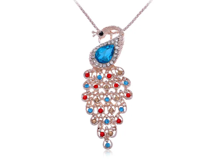 Alilang Necklaces Swarovski Crystal Faux Pearl Light Blue Feather Peacock Pendant Necklace Alilang Necklaces Swarovski Crystal Faux Pearl Light Blue Feather Peacock Pendant Necklace