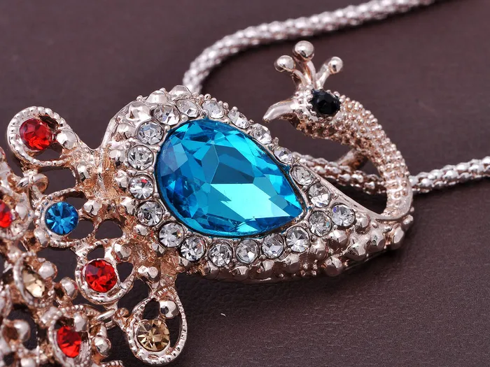 Alilang Necklaces Swarovski Crystal Faux Pearl Light Blue Feather Peacock Pendant Necklace Alilang Necklaces Swarovski Crystal Faux Pearl Light Blue Feather Peacock Pendant Necklace