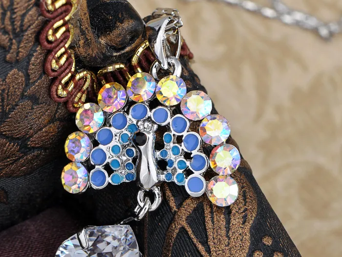 Alilang Necklaces Swarovski Crystal Faux Pearl Light Blue Feather Peacock Pendant Necklace Alilang Necklaces Swarovski Crystal Faux Pearl Light Blue Feather Peacock Pendant Necklace