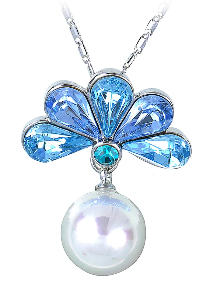 Alilang Necklaces Swarovski Crystal Faux Pearl Light Blue Feather Peacock Pendant Necklace Alilang Necklaces Swarovski Crystal Faux Pearl Light Blue Feather Peacock Pendant Necklace