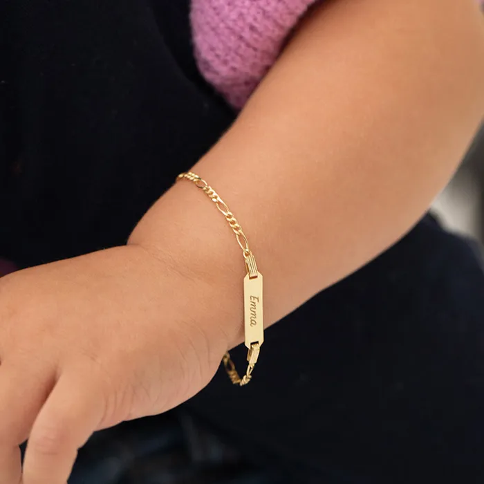 Baby ID Bracelets Bracelets 18k Gold 55 Engravable ID Figaro Baby Toddler Kids Bracelet