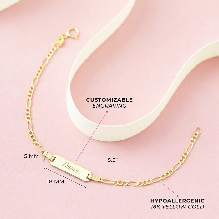 Baby ID Bracelets Bracelets 18k Gold 55 Engravable ID Figaro Baby Toddler Kids Bracelet