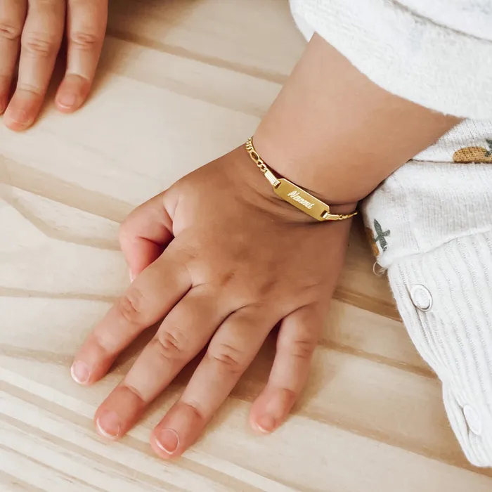 Baby ID Bracelets Bracelets 18k Gold 55 Engravable ID Figaro Baby Toddler Kids Bracelet