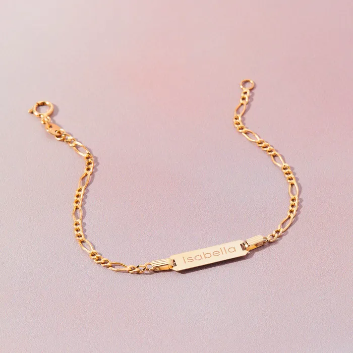 Baby ID Bracelets Bracelets 18k Gold 55 Engravable ID Figaro Baby Toddler Kids Bracelet