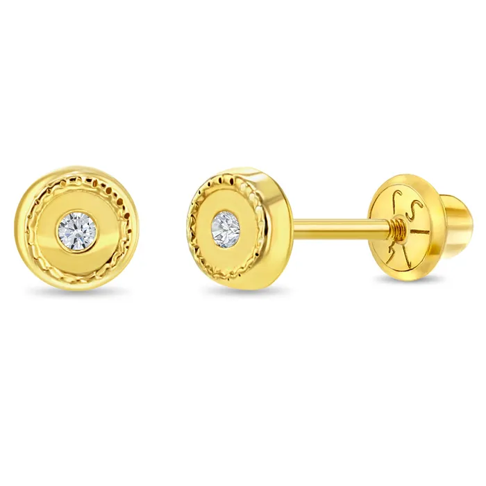 Baby Screw Back Earrings Earrings 14k Gold Round Bezel Set Clear CZ Baby Toddler Kids Earrings Safety Screw Back Baby Screw Back Earrings Earrings 14k Gold Round Bezel Set Clear CZ Baby Toddler Kids Earrings Safety Screw Back