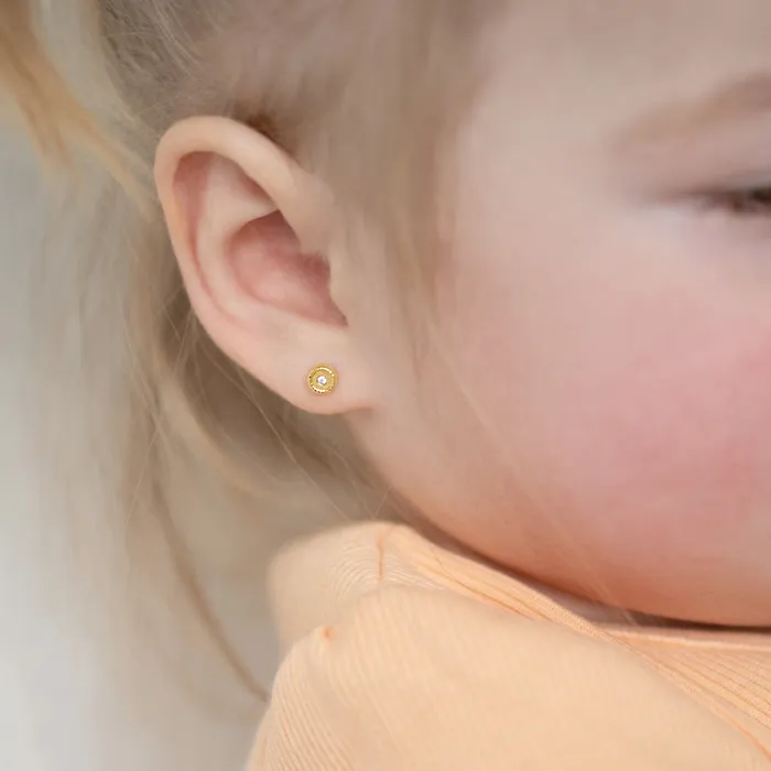 Baby Screw Back Earrings Earrings 14k Gold Round Bezel Set Clear CZ Baby Toddler Kids Earrings Safety Screw Back