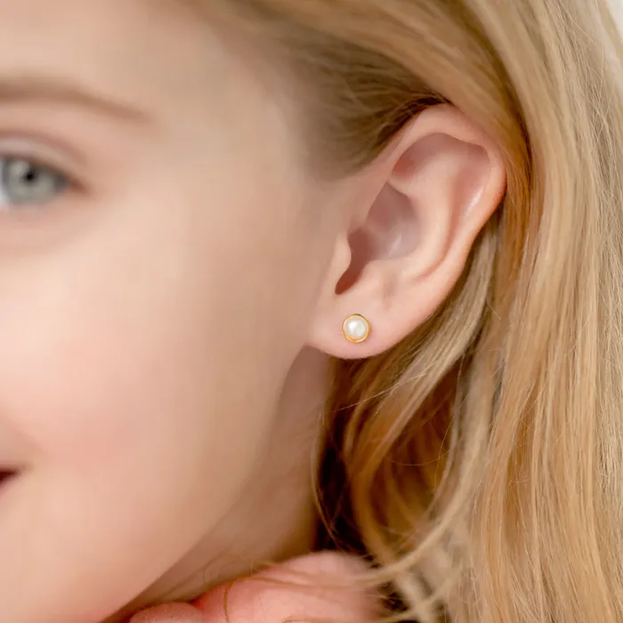 Baby Screw Back Earrings Earrings 18k Gold Formal Freshwater Pearl 6mm Kids Childrens Girls Earrings Safety Screw Back