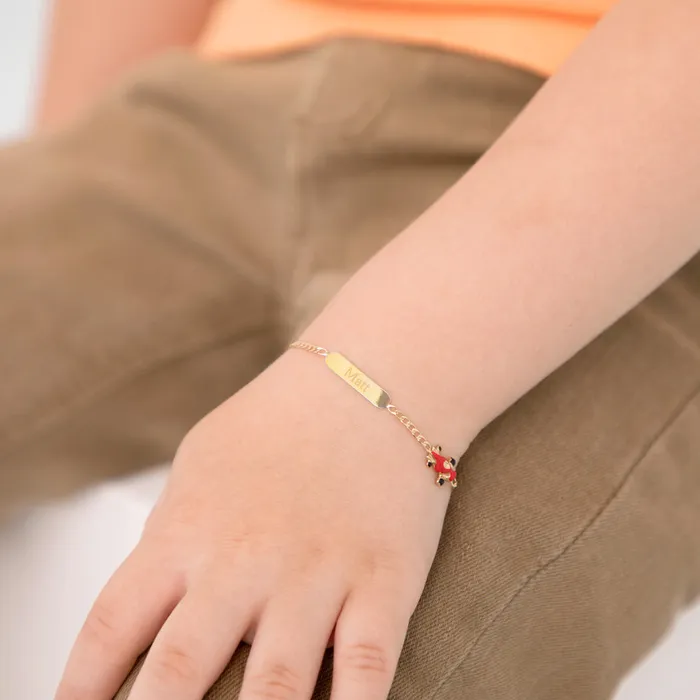 Bracelets Baby ID Bracelets 14k Gold 5 6 Engravable Red Car Baby Toddler Kids Bracelet Enamel