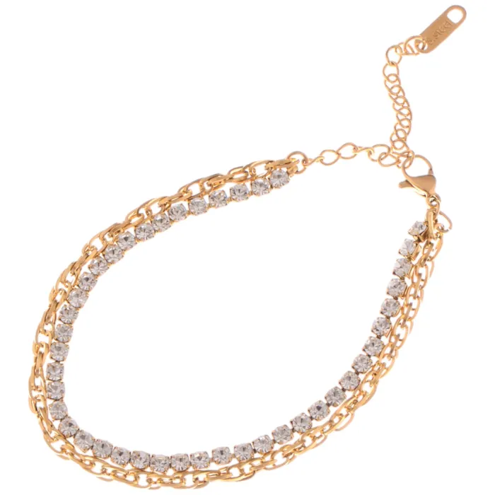 Bracelets Refined by AnnaKaci Dual Chain Rhinestone Bracelet with Gold Tone Finish Bracelets Refined by AnnaKaci Dual Chain Rhinestone Bracelet with Gold Tone Finish