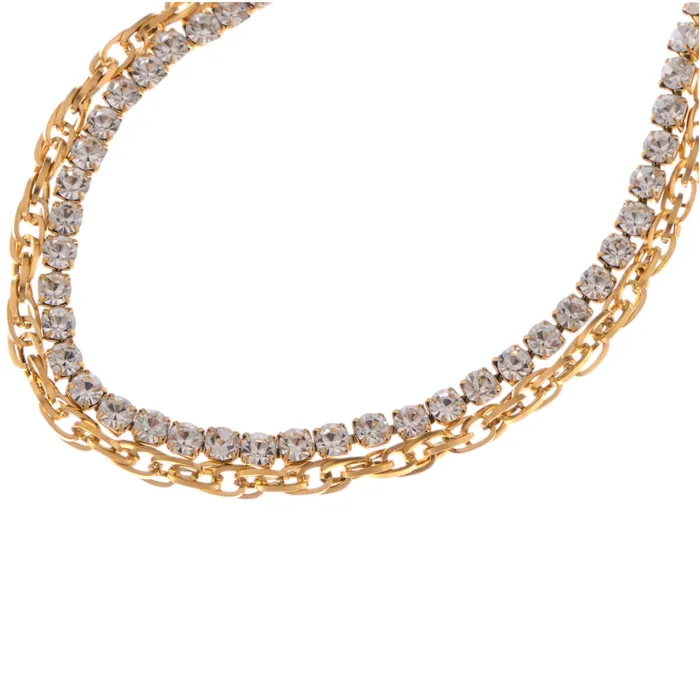 Bracelets Refined by AnnaKaci Dual Chain Rhinestone Bracelet with Gold Tone Finish Bracelets Refined by AnnaKaci Dual Chain Rhinestone Bracelet with Gold Tone Finish