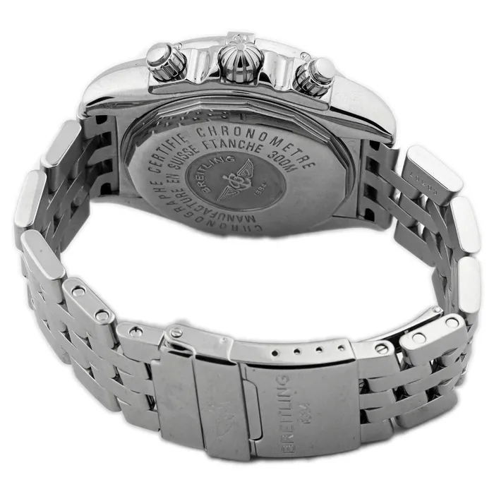 Breitling Mens Chronomat Evolution Stainless Steel 44mm Silver Stick Chronograph Dial Watch Reference A13356 Happy Jewelers Bracelets