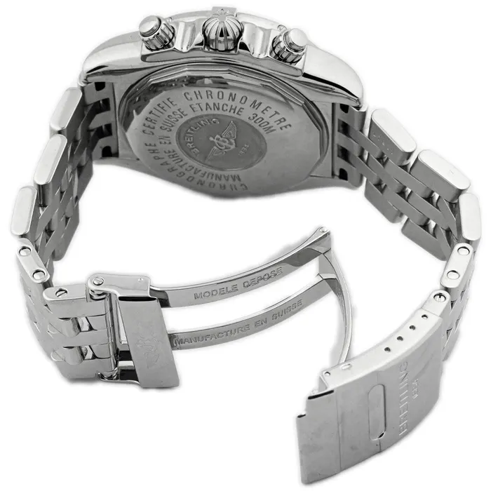 Breitling Mens Chronomat Evolution Stainless Steel 44mm Silver Stick Chronograph Dial Watch Reference A13356 Happy Jewelers Bracelets