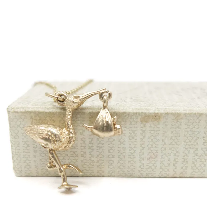 Charm Necklaces aliceeden Vintage 9ct Gold Stork Baby Charm