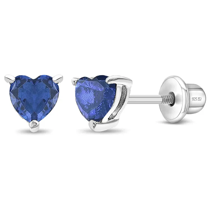 CZ Heart Solitaire 4mm Baby Toddler Kids Earrings Screw Back Sterling Silver Kids Screw Back Earrings Earrings