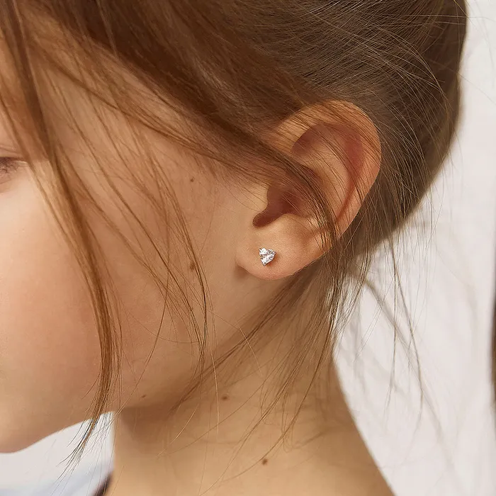 CZ Heart Solitaire 4mm Baby Toddler Kids Earrings Screw Back Sterling Silver Kids Screw Back Earrings Earrings