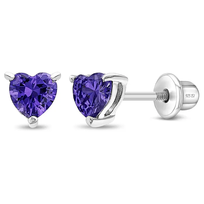 CZ Heart Solitaire 4mm Baby Toddler Kids Earrings Screw Back Sterling Silver Kids Screw Back Earrings Earrings