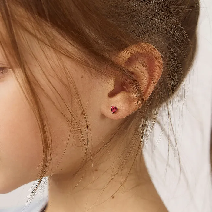 CZ Heart Solitaire 4mm Baby Toddler Kids Earrings Screw Back Sterling Silver Kids Screw Back Earrings Earrings