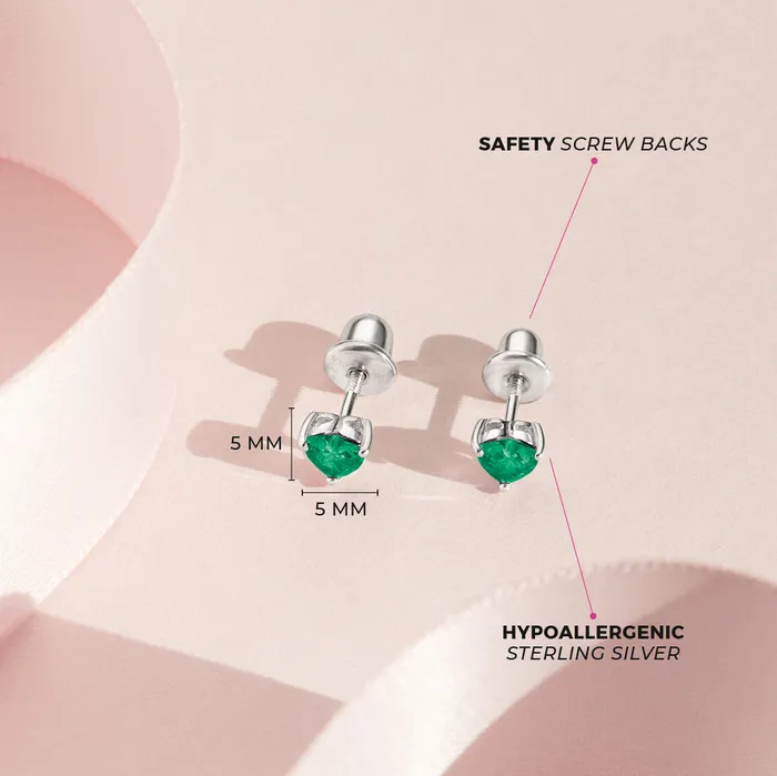 CZ Heart Solitaire 4mm Baby Toddler Kids Earrings Screw Back Sterling Silver Kids Screw Back Earrings Earrings