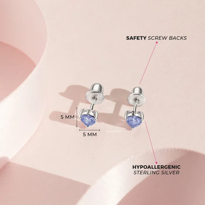 CZ Heart Solitaire 4mm Baby Toddler Kids Earrings Screw Back Sterling Silver Kids Screw Back Earrings Earrings