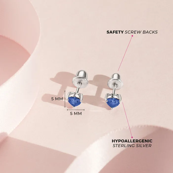 CZ Heart Solitaire 4mm Baby Toddler Kids Earrings Screw Back Sterling Silver Kids Screw Back Earrings Earrings