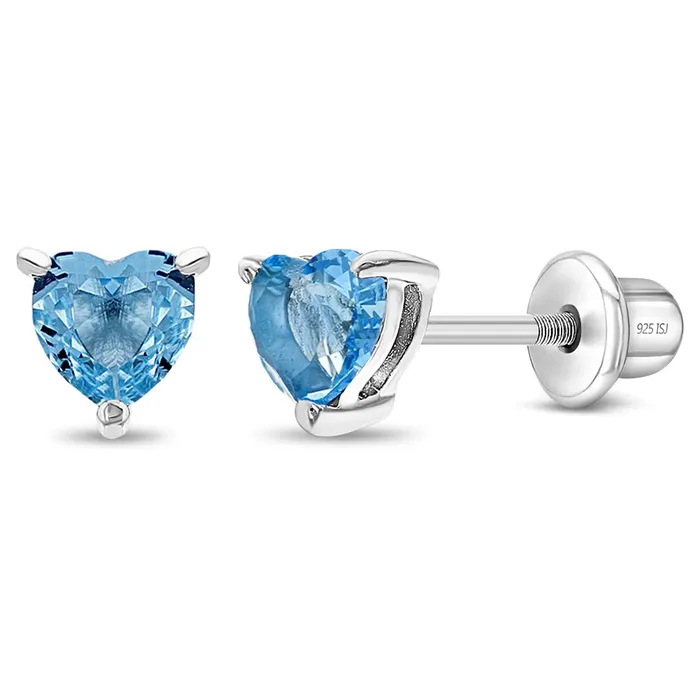 CZ Heart Solitaire 4mm Baby Toddler Kids Earrings Screw Back Sterling Silver Kids Screw Back Earrings Earrings