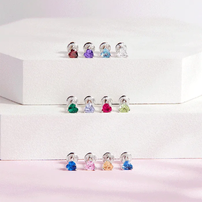 CZ Heart Solitaire 4mm Baby Toddler Kids Earrings Screw Back Sterling Silver Kids Screw Back Earrings Earrings