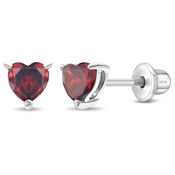 CZ Heart Solitaire 4mm Baby Toddler Kids Earrings Screw Back Sterling Silver Kids Screw Back Earrings Earrings