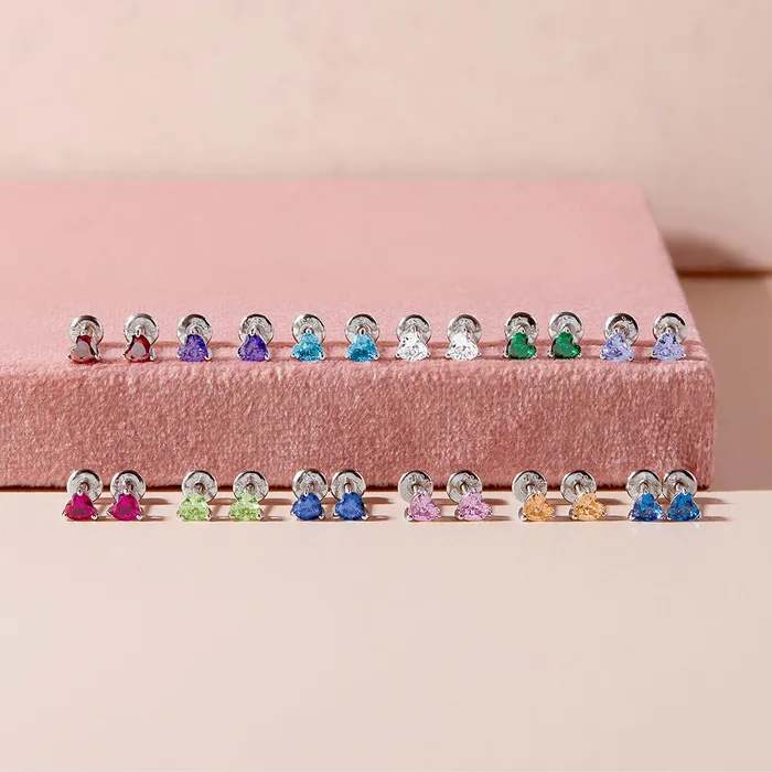 CZ Heart Solitaire 4mm Baby Toddler Kids Earrings Screw Back Sterling Silver Kids Screw Back Earrings Earrings